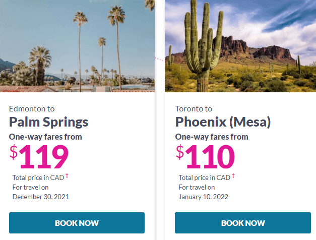 Swoop Airline fare from Edmonton to Palm Strings 